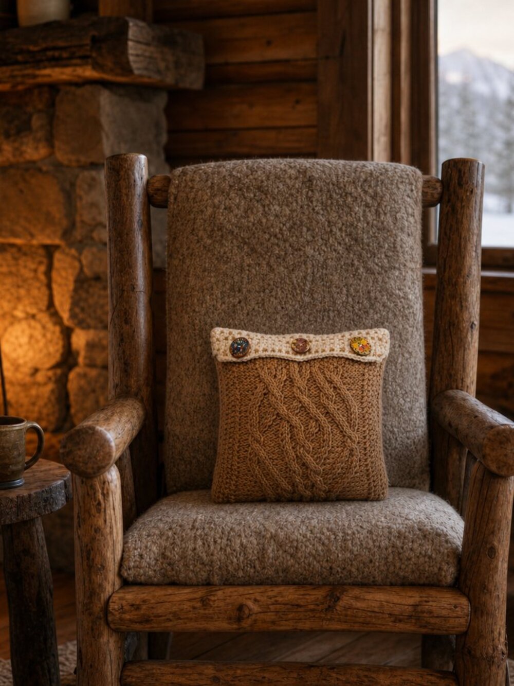 Hand Crafted Pillow Hand Knit Cable Butterfly Buttons Home Decorative Throw Sofa